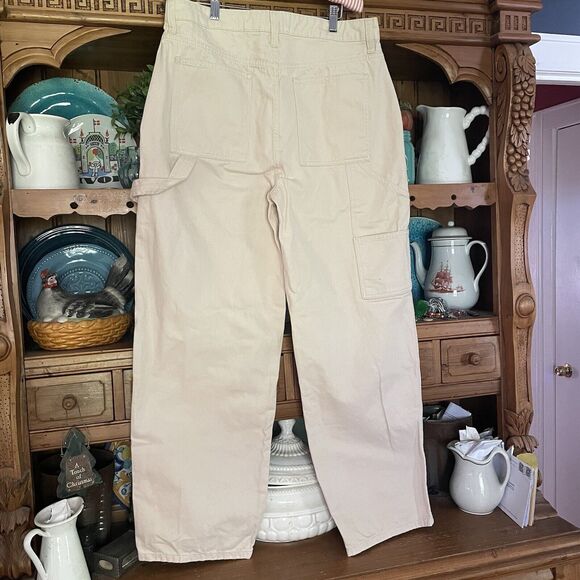 ASOS Design Carpenter Pants Men 32x32 Baggy Ivory Cotton Canvas Wider Legs NWOT - Picture 4 of 12